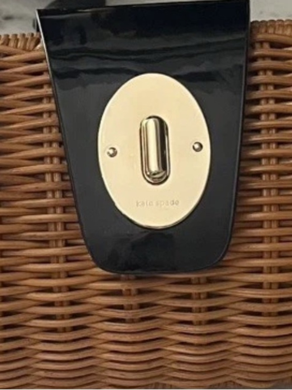 ♠️ KATE SPADE ♠️ Woven Straw Shoulder Bag with Black Leather Trim - Picture 15 of 16